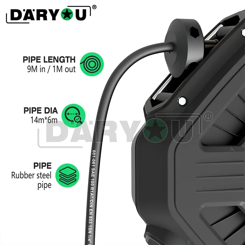 Pressure Washer Hose Reel 32ft Heavy Duty Steel Washer Hose Reel with M18*1.5 Inner Wire Pressure Wash Whip Hose 12Mpa