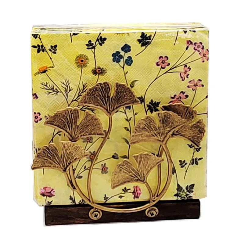 Desktop Retro Aesthetic Napkin Holders Leaf Metal and Wood Portable Toilet Paper Holders Handkerchief Box Tissue Box Home Decor