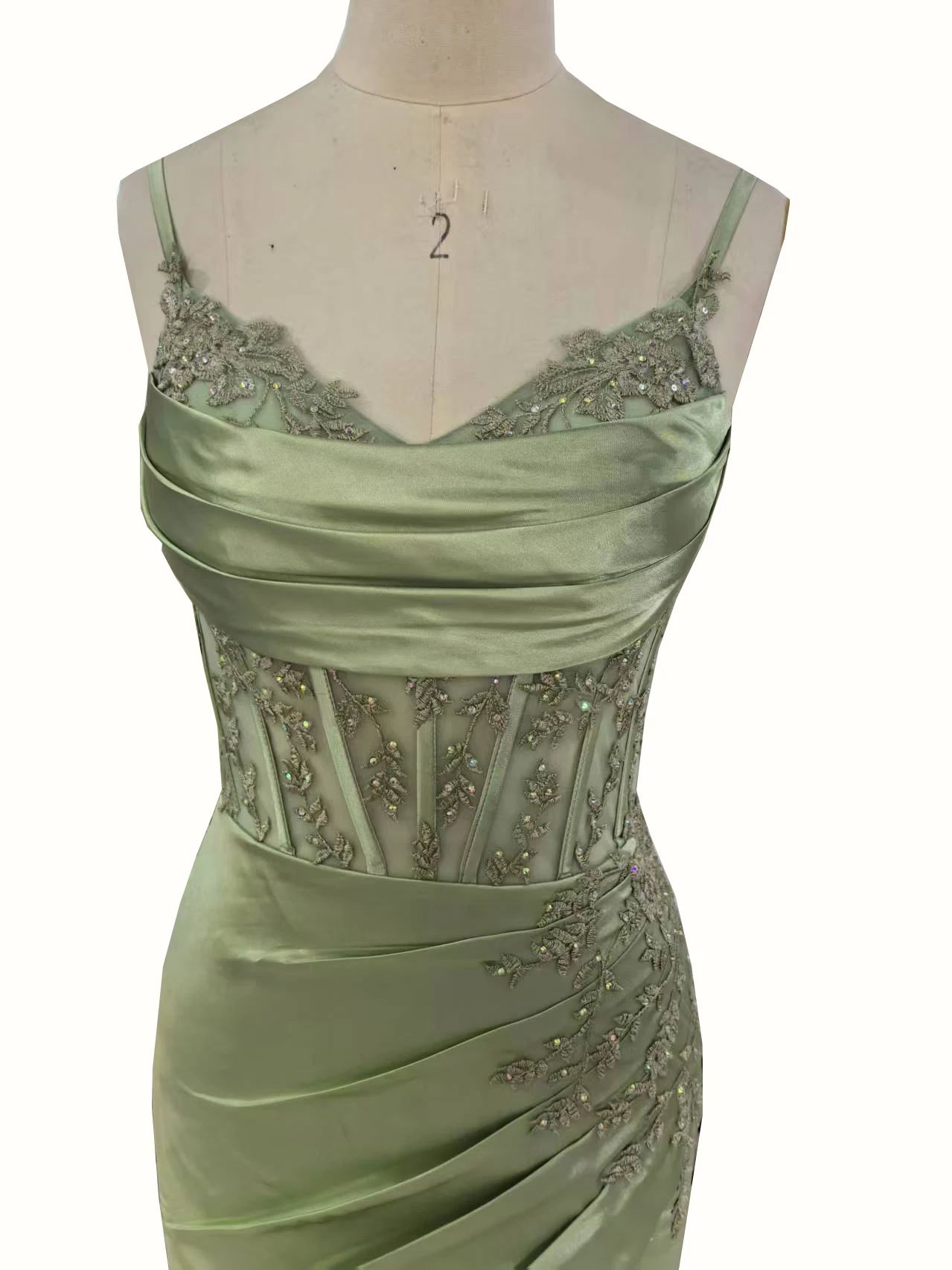 Msikoods vestido de noche de satén verde personalizado 2025 vestido de fiesta con corsé correa de espagueti con cuentas vestido de noche de fiesta de sirena con abertura larga