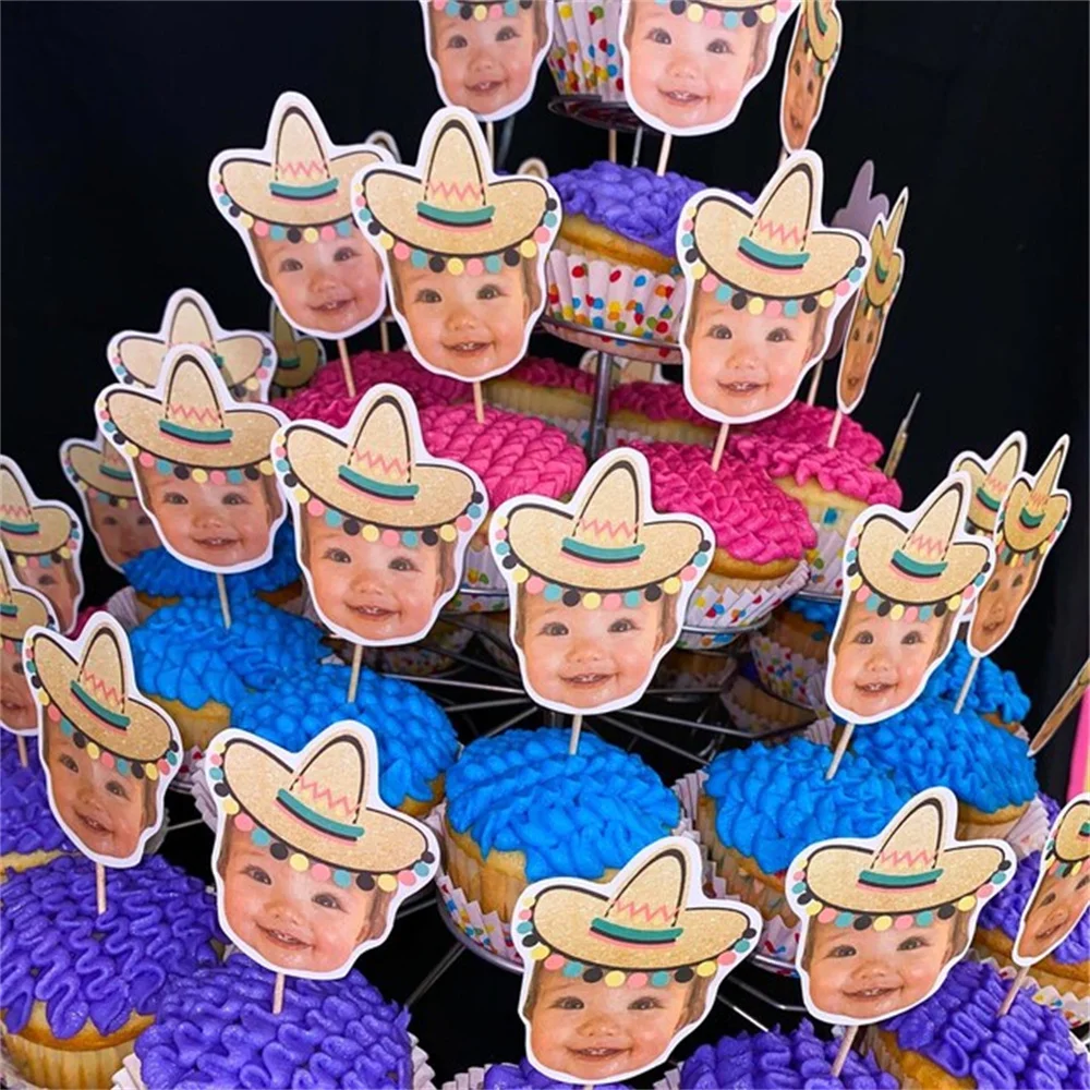 12pcs Fiesta Cupcake Toppers | Mexican Cupcake Toppers | Fiesta Birthday Invitation | Face Cut Out Toppers | First Fiesta