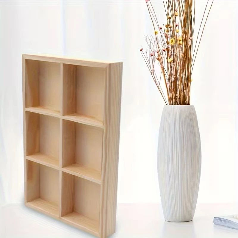 Wooden Storage Box Featuring Six Sections,Designed for Artistic Crayon Storage,Small Sewing Supplies,Desktop Organization