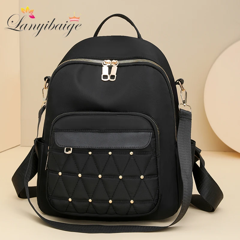 Fashion Nylon Backpack For Women Embroidery Design Student School Bag Leisure Travel Rucksack Popular Girl Commuting Sac A Dos