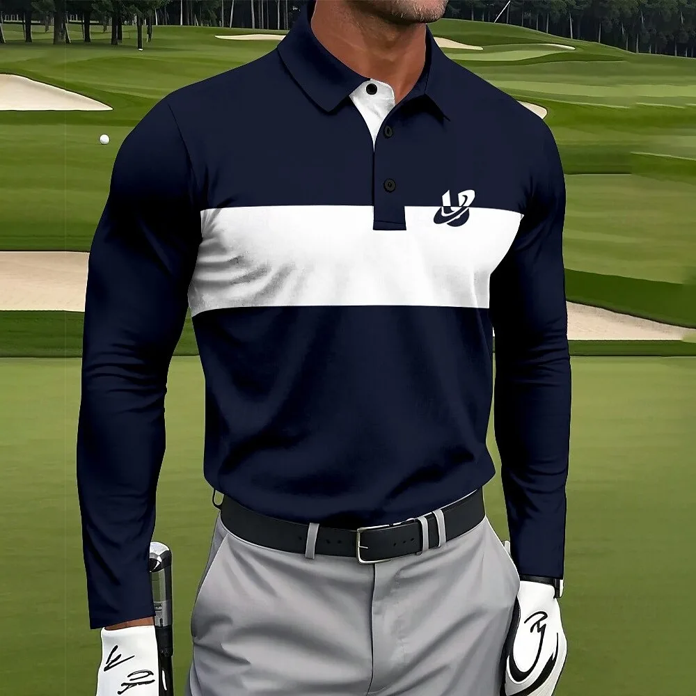 

Men's Geometic Line Polo Long Sleeve Polo Shirts Collared Shirts Sportswear Athleisure Daily Wear 3D Print Spring Fall Men's top