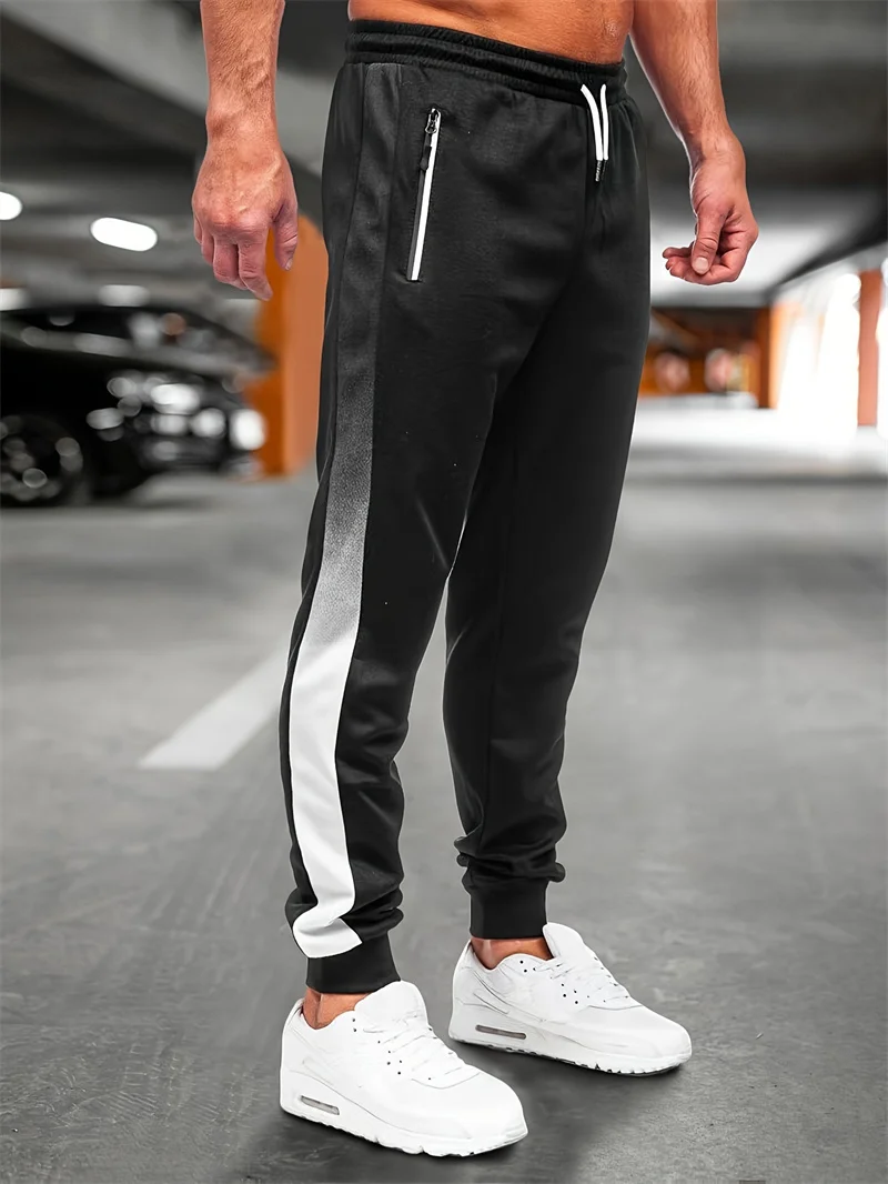 2025 Spring Autumn New Male Trousers training Joggers zipper pocket Pants men Sweatpants casual Gradient splicing Running Pants