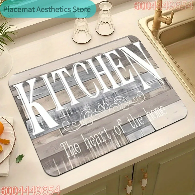 Rubber Absorbent Kitchen Drainage Mat, Creative Logo Pattern Drainage Mat, Coffee Machine Mat, Kitchen Countertop, Bathroom Mat