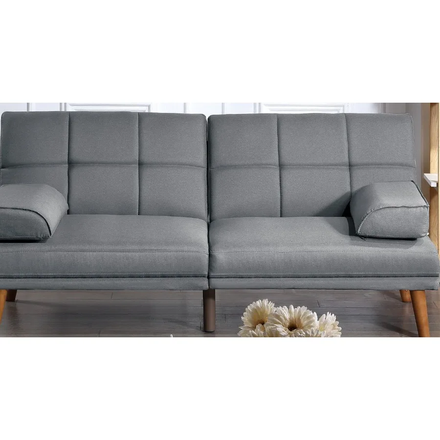 ブルーグレーのポリファイバー製調節可能なタフテッドソファ、リビングルーム用、無垢材の脚、快適なカウチ