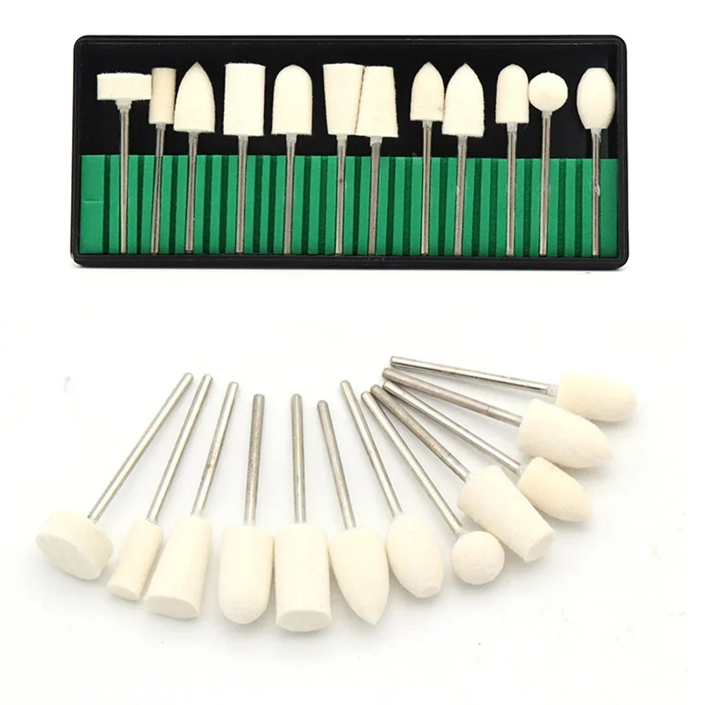 12 Pcs Wool Polishing Head W/ 2.35mm Shank Engraver Abrasive Tools Polishing Buffing Wheel Grinding Head Grinder Bit