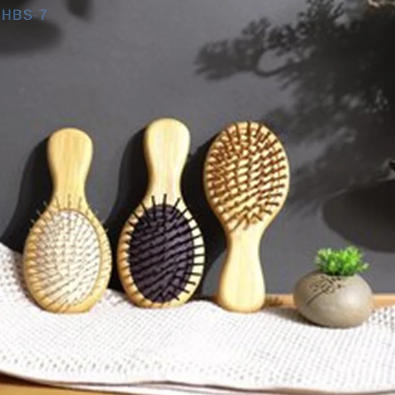 Mini peigne à cheveux écologique en bois Portable coussin d'air mignon Airbag antistatique large tête ronde dents Massage peignes brosse à cheveux