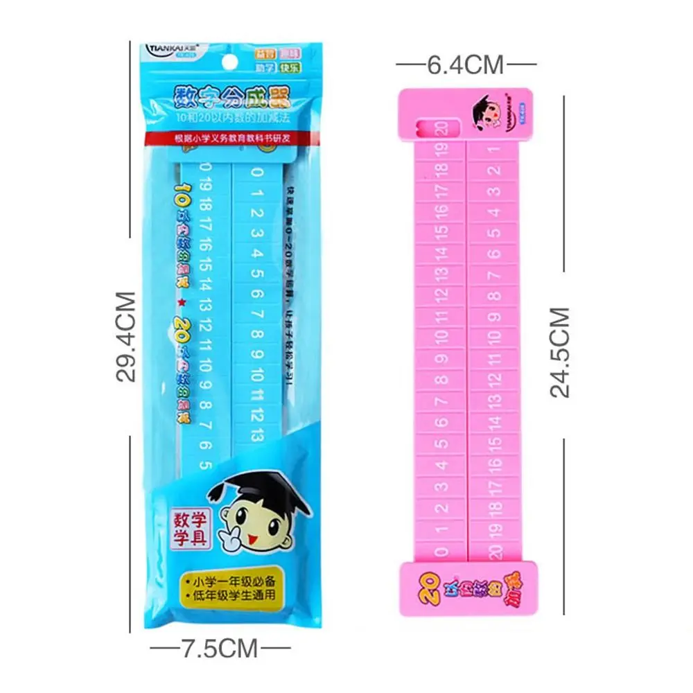 Righello di decomposizione matematica in plastica entro 20 Righello di sottrazione rosa/blu Righello di addizione per dimostrazione didattica portatile