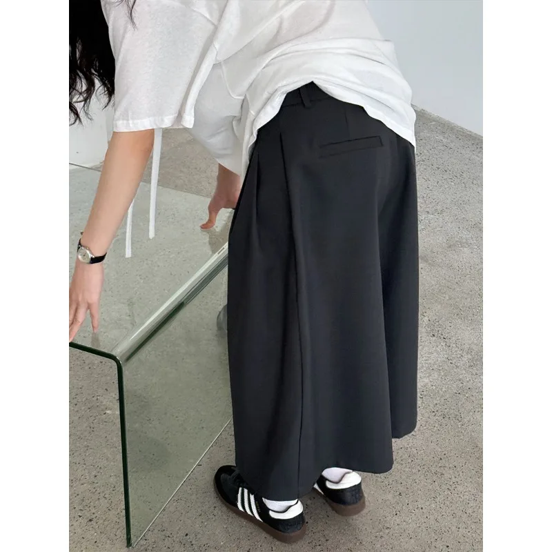Japanese Leisure Suit Cropped Shorts Women's Summer New Commuter Pleated Loose Wide-leg Straight Pants