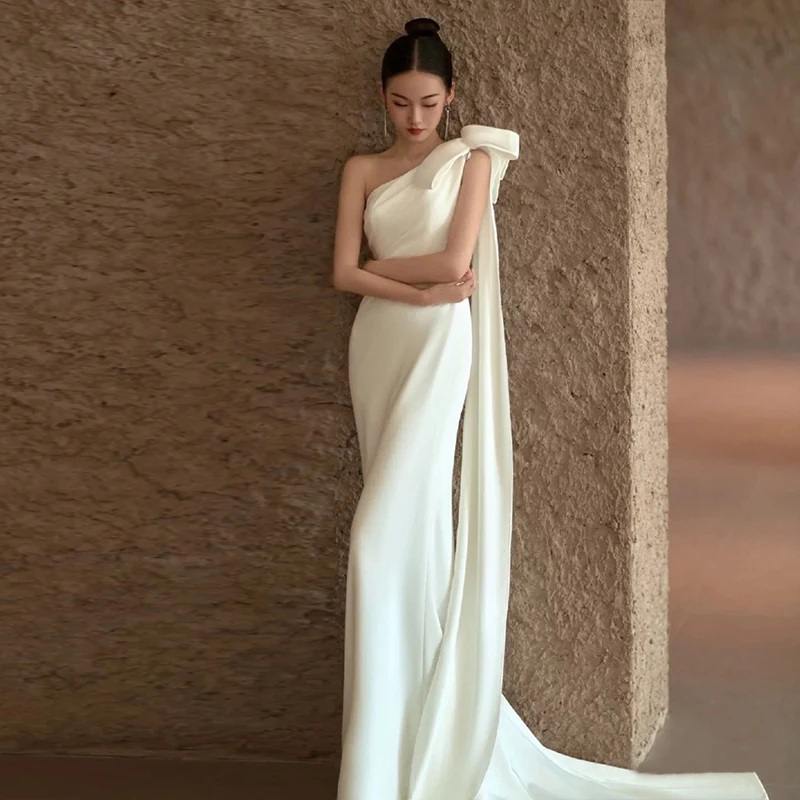 

Light Wedding Dr Ele Satin Fi Tail Gown for Women Simple Ouound Bride Dr High End Small Train Welcome Guest Dr