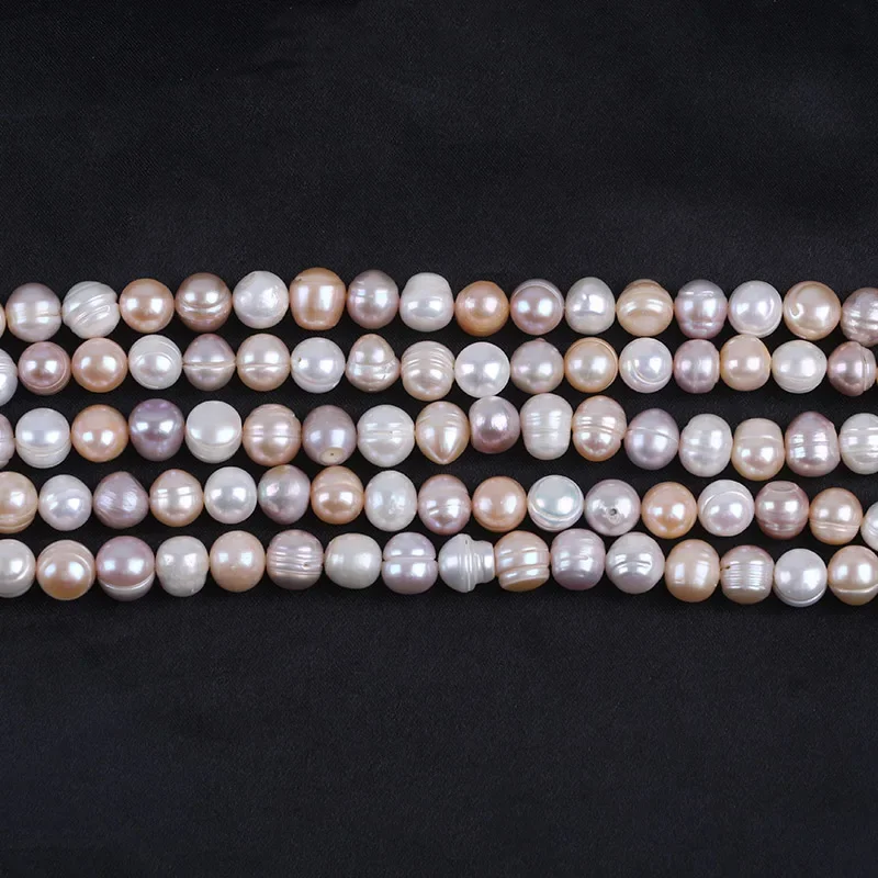 Hot Sale 9-10mm  Potato Shape White Pink Purple Mixed Color Freshwater Pearl  Strand  Zhuji Pearl 18cm