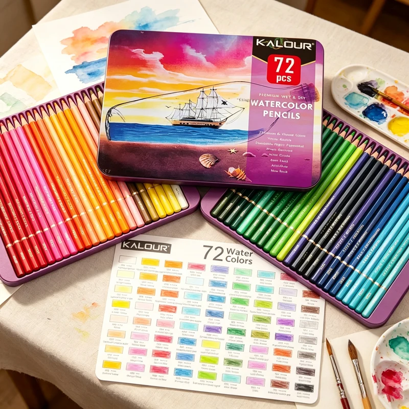 72 Watercolor Pencils, Premium Soft Core Water Soluble Colored Pencils Coloring Books, Professional Artist Drawing Art Supplies