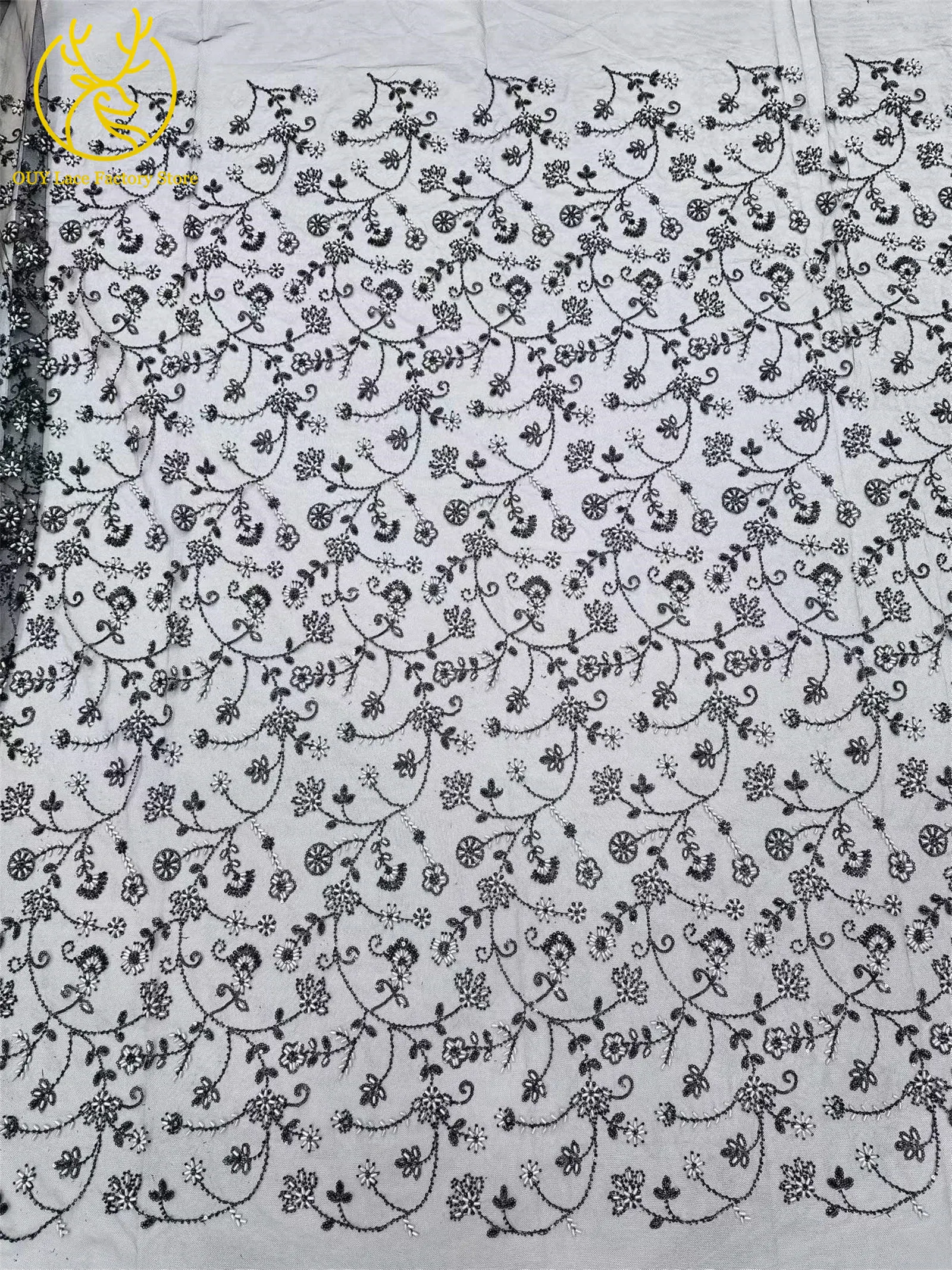 Königsblauer luxuriöser handgefertigter Perlen-Spitzenstoff, 5 Yards, hochwertiger französischer Tüll-Pailletten-Spitzenstoff für Party- und Hochzeitskleider – Detail 28