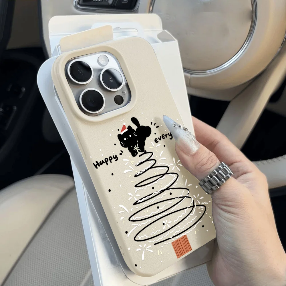 Merry Christmas Leather Painted Phone Case For iPhone 15 Pro Max 15 14 Plus 16 11 Pro 14 13 12 Cover Sockproof Protective Funda