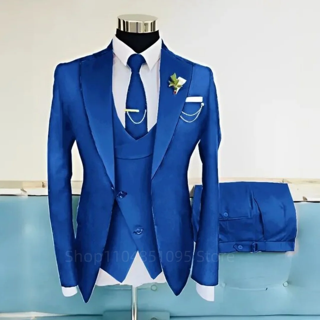 

Handsome Men Suits 3 Piece Single Breasted Blazer Outfits Fashion Daily Casual Slim Fit Groom Wedding Party Business Tuxedos