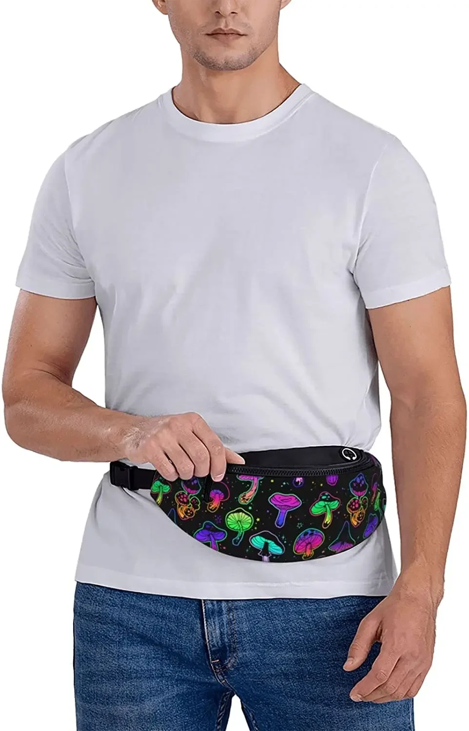 Cogumelos psicodélicos brilhantes Fanny Pack para homens e mulheres, bolsa de cinto ajustável, cintura casual para viagens, caminhadas, corrida, ciclismo