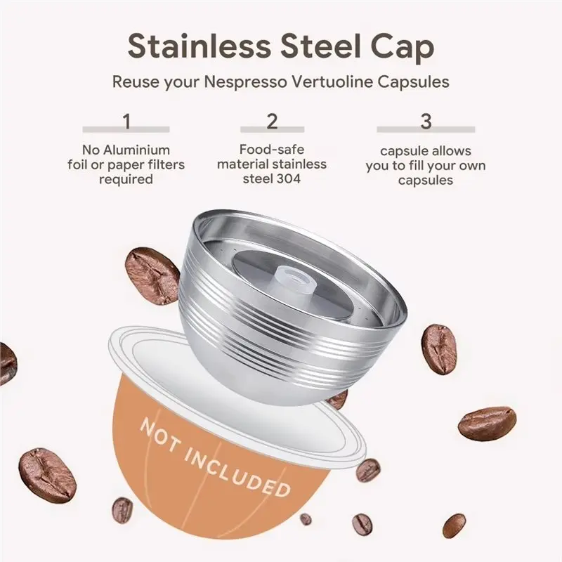 A74G-Reusable Coffee Capsule For Vertuoline For Vertuo Next Coffee Machine Stainless Steel Filter Pod Replacement Parts Fliter