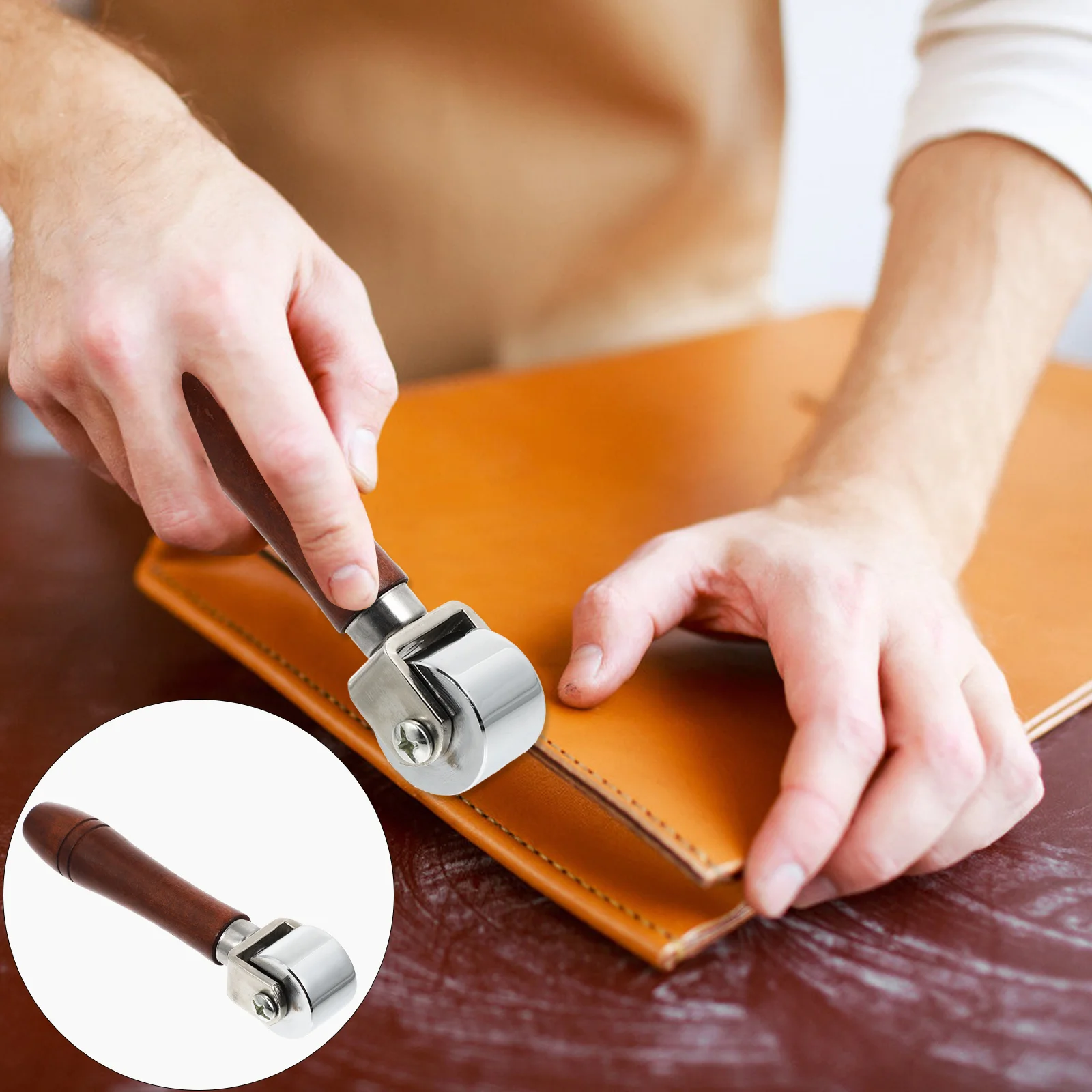 

Press Roller Steel Smoother Durable Metal Roller with Solid Wood Handle Non-Slip Suitable for Leathercraft Edge