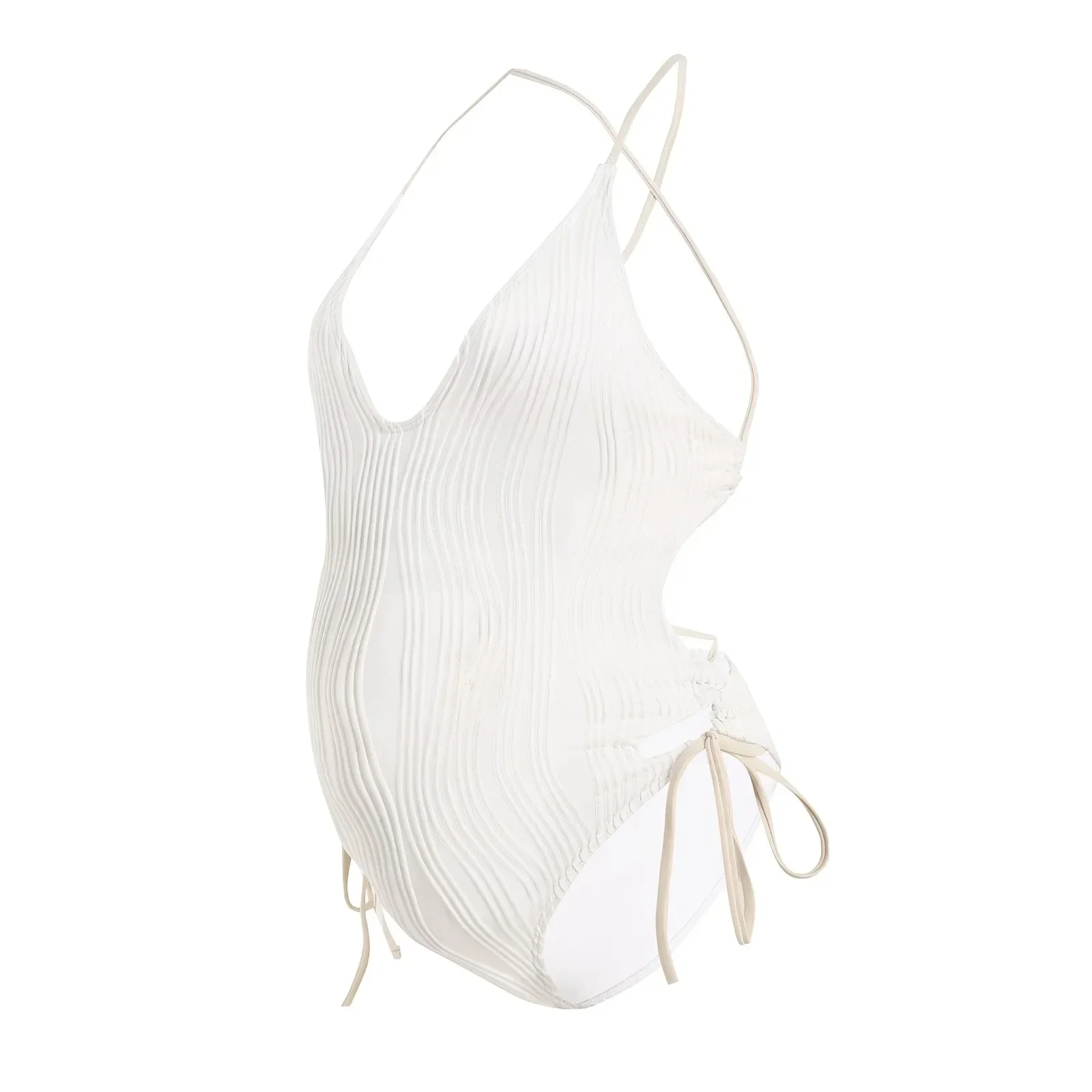 ملابس سباحة نسائية للحوامل بلون واحد ورقبة على شكل V عميقة مثيرة بدون ظهر وأربطة من قطعة واحدة ملابس سباحة نسائية ناعمة trajes de baño mujer #4