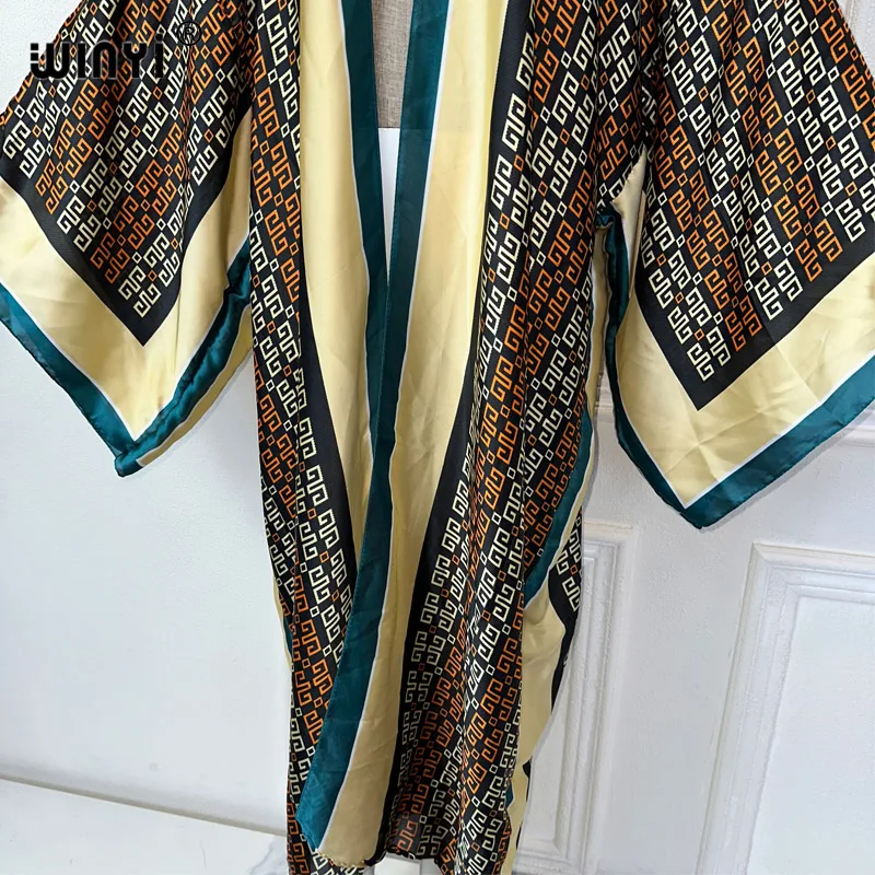 Letnie kimono afrykański nadruk WINYI okrycie plażowe kostium kąpielowy elegancka afrykańska sweter damski boho seksowna wakacyjna jedwabna sukienka