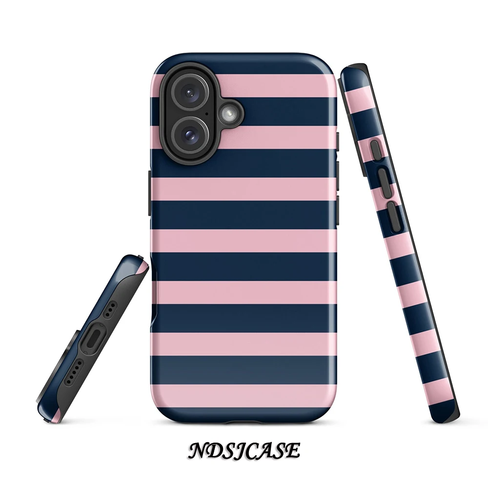 

Phone Case for iPhone 17 16 15 14 13 12 11 X XS XR XSMAX Air Pro Max Plus Luxury Blueberry Blush Stripe Double-layer Back Cover