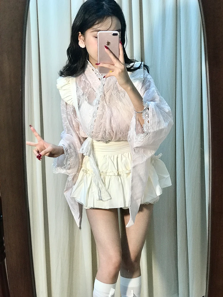 Japanisches SLE-Maidsuit-Set, hohe Taille, Overall, lange Swe-Spitze, weiches süßes Top, Bot, zweiteiliges Set für Damen, Herbst, Faion