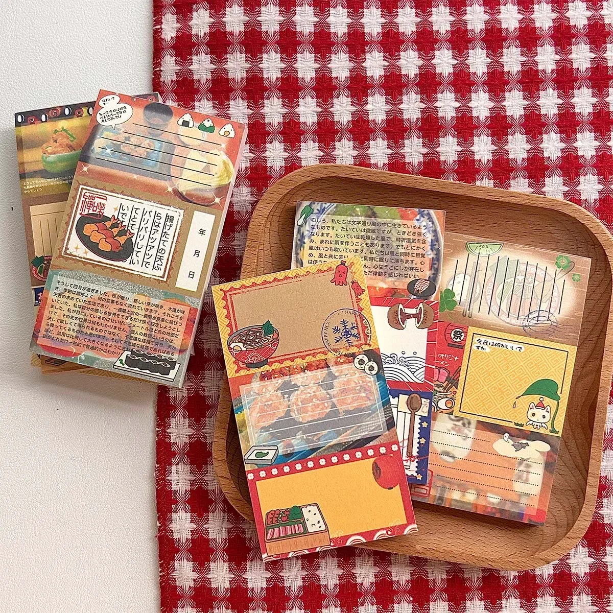 1Pc 3-in-1 Kawaii Japanese Retro Early Showa Style Memo Pad Cute Food Notepad Scrapbook Journal Collage Book DIY Deco Note Paper