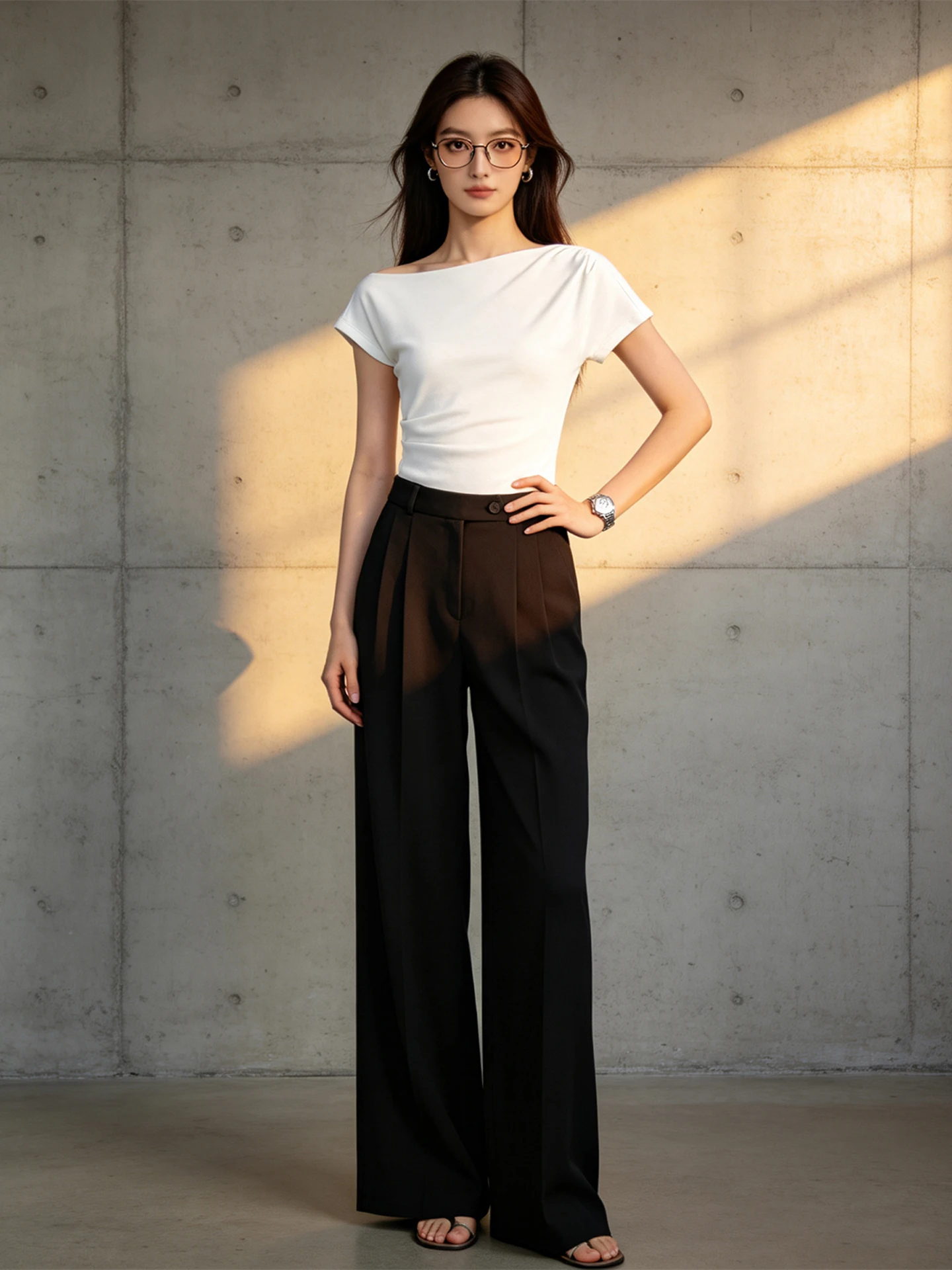 Khaki Wide Leg Pants High Waist Suit Style Commuter Friendly Casual Women's Fashion Summer Trousers Straight Cut Polyester