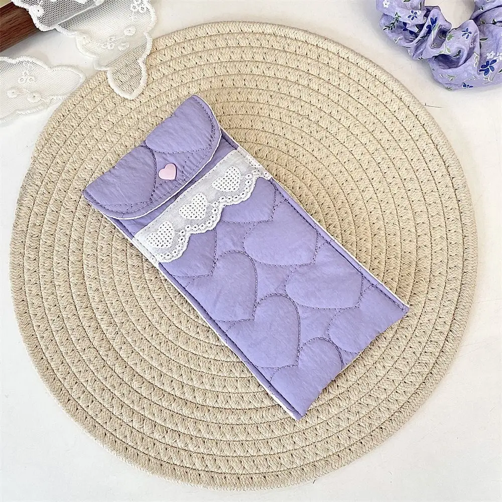 Korean Style Cotton Glasses Storage Bag Lace Heart Multi-Functional Lovely Eyeglasses Case Eyewear Protector Sweet