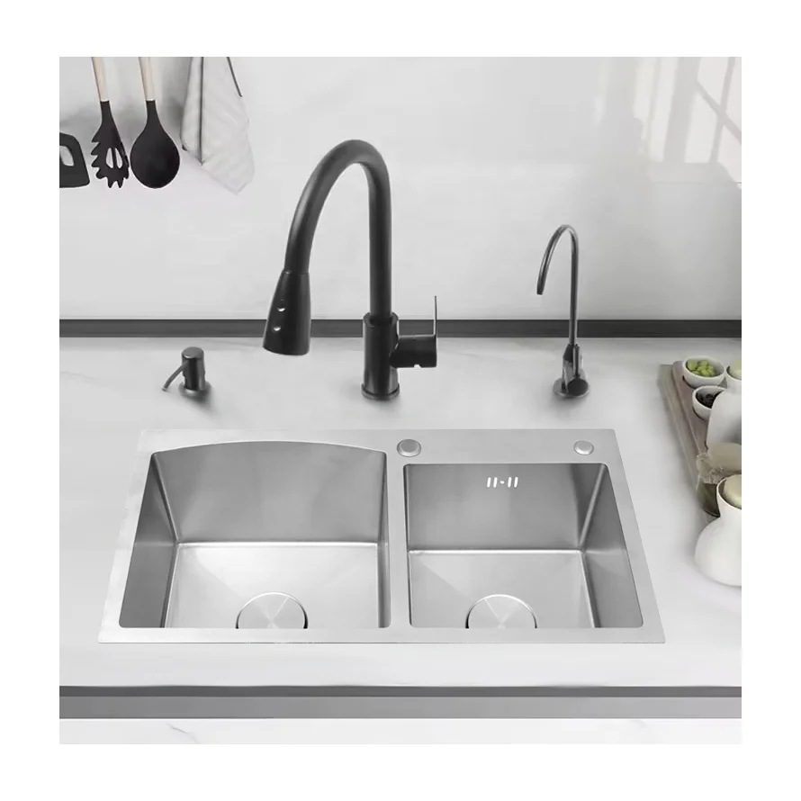 

High Grade Brushed Stainless Steel Handmade Modern Double Bowl Kitchen Sink