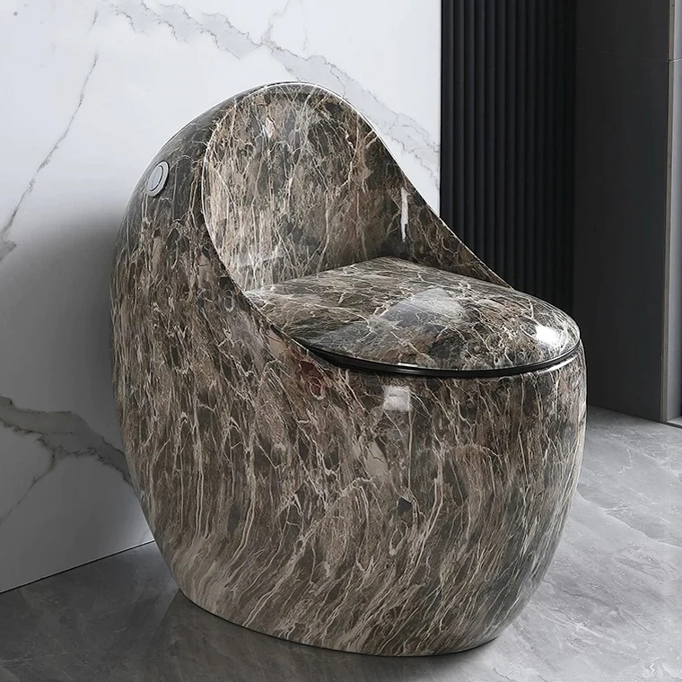 New Design Bathroom Commode Floor Mounted Ceramic One Piece Round Marble Pattern Toilet Bowl