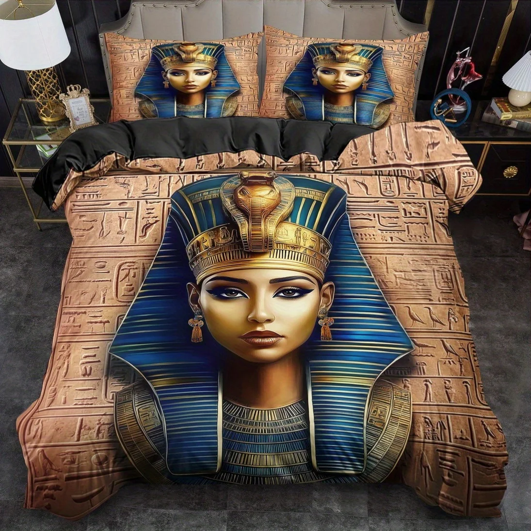 

Ancient Egyptian Style Printed Down Comforter Cover Set, King Queen Style bedding Machine Washable Quilt Decoration, Bedroom