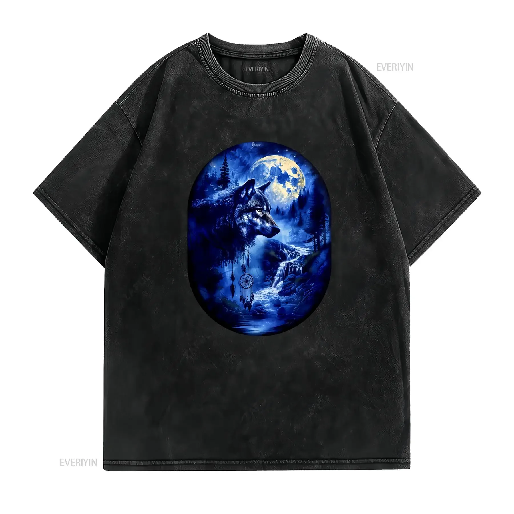 Vintage 90s Wolf T Shirt Lovers Retro 2000s Nature Moon Nostalgia Oversize Cute Y2k Native vintage Washed Top For Everyday Wear