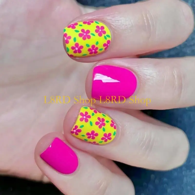 L8rd 24pcs Druk op Nagel Square lijmen op nagel Franse nep nagelontwerpen valse nagel kunstmatige nagelcadeaus voor vrouwen en