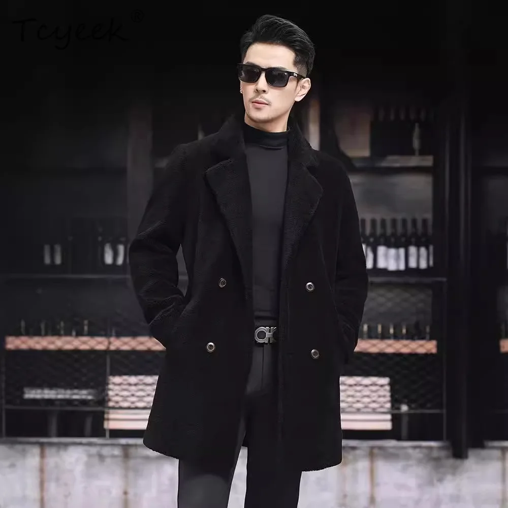 Tcyeek Sheepskin and Wool Integrated Jackets Men's Sheep Shearing Coat Mid-length Reversible Real Fur Winter Coats 2026 Chaqueta