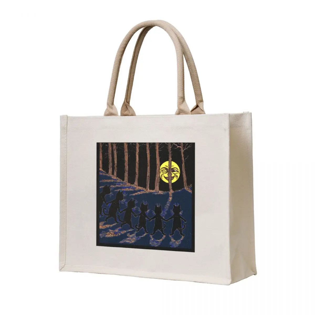 

BLACK CATS and WINKING MOON : Vintage 1916 Abstract Louis Wain Print Tote Bag Portable shopping bag custom bags