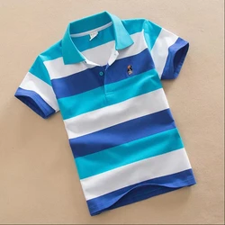 High Quality 2-14Year Old Boy Polo Shirt Short Sleeve Shirt Lapel Striped Cotton Children's T Shirt Various Colors optional