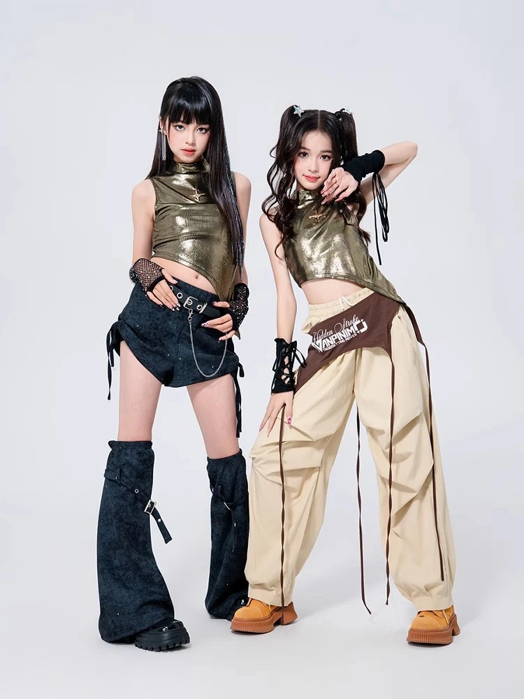 Neue Hip Hop K-pop Bühne Sets Mode Leistung Outfits Mädchen Streetwear Kostüm Gruppe Jazz Tragen Crop Tops Shorts Hosen kleidung