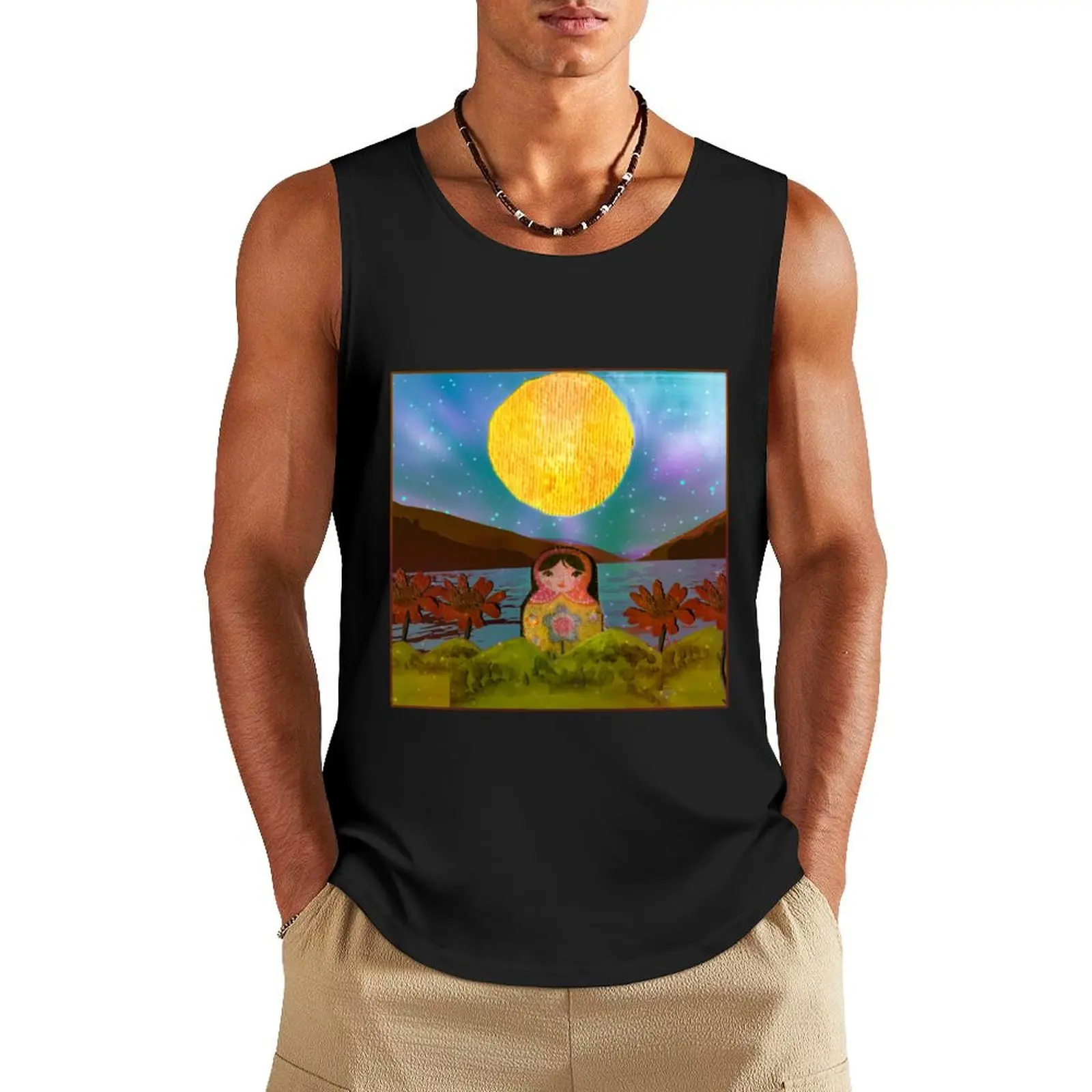 Magic Night Moon Mountain Matryoshka Tank Top Clothing sleeveless shirt man mens clothing