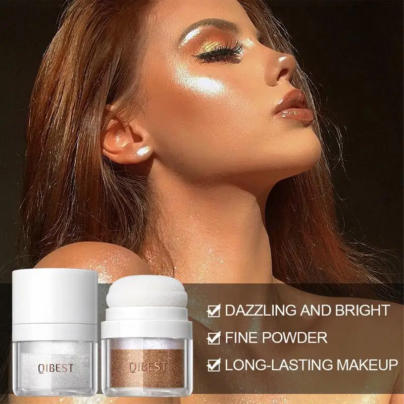 Glitter Highlighter Powder Shimmer highlightening Makeup Powder con testa di spugna portatile Body Glitter Cosmetic Face Gloss