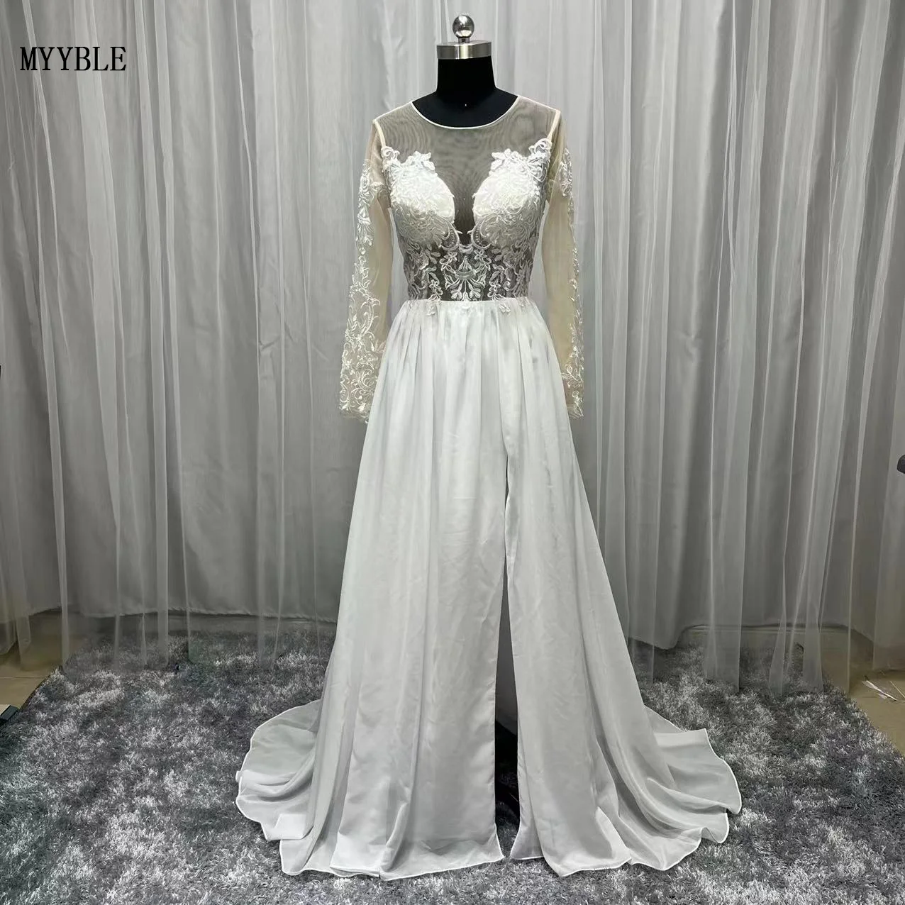 2022 Real Photo Lace Applique Boho Wedding Dresses Long Sleeves A-Line Beach Bridal Gowns Bride Dress Vestido De Noiva