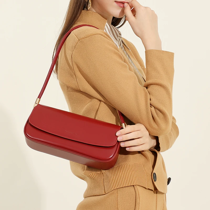 

New Women's Baguette Bag Luxury Designer Shoulder Bag High Quality Cowhide Split Leather Handbags Fashion Women Rectangle Bags
