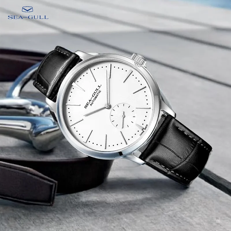 Orologio Meccanico Uomo SEA-GULL Seagull - Automatico ST2130 - Vetro Zaffiro - Cinturino Pelle - Impermeabile 10 ATM - Vintage Militare Nero