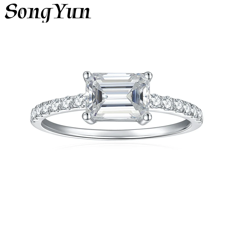 SONGYUN Moissanite Diamond Jewelry 57mm Emerald Cut Full Moissanite Ring for Women 18K Gold Plated S925 Sterling Silver Jewelry