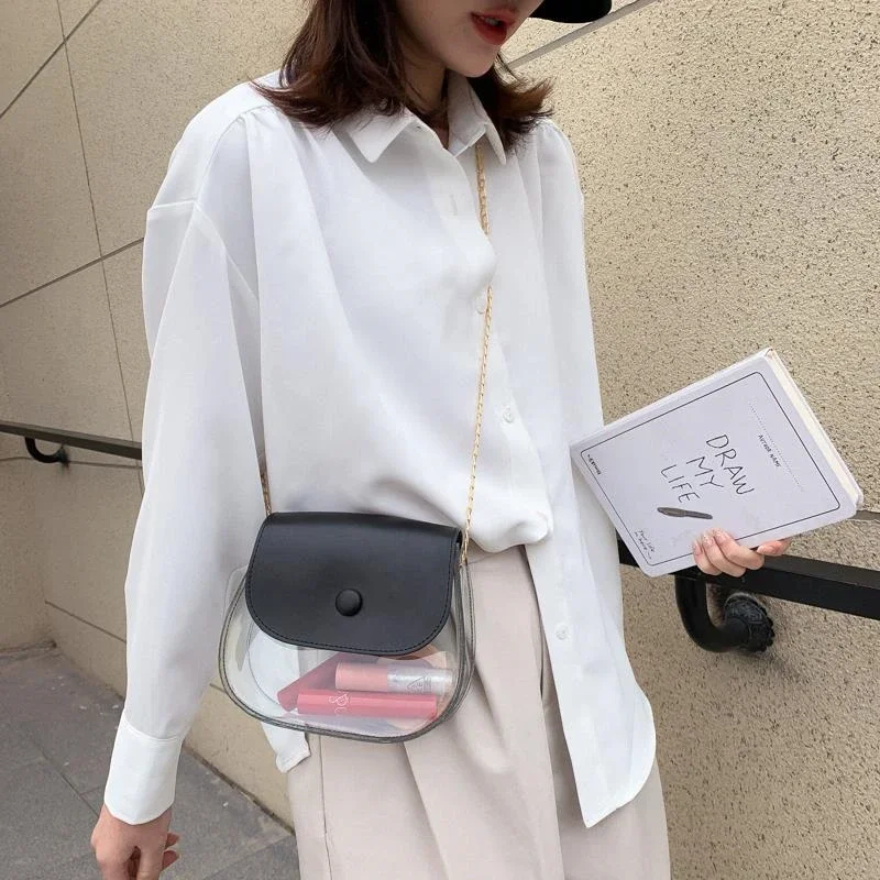 Women Transparent Shoulder Bag Summer Chain Ins Fashion 2021 Saddle Purse Mobile Phone Crossbody Easy to Match PVC High-quality