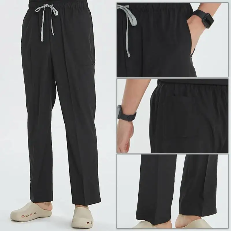 Męskie czarne dopasowane uniformy medyczne zestawy lekarskie kombinezony chirurgiczne akcesoria dla pielęgniarek szpitalne odzież operacyjna S