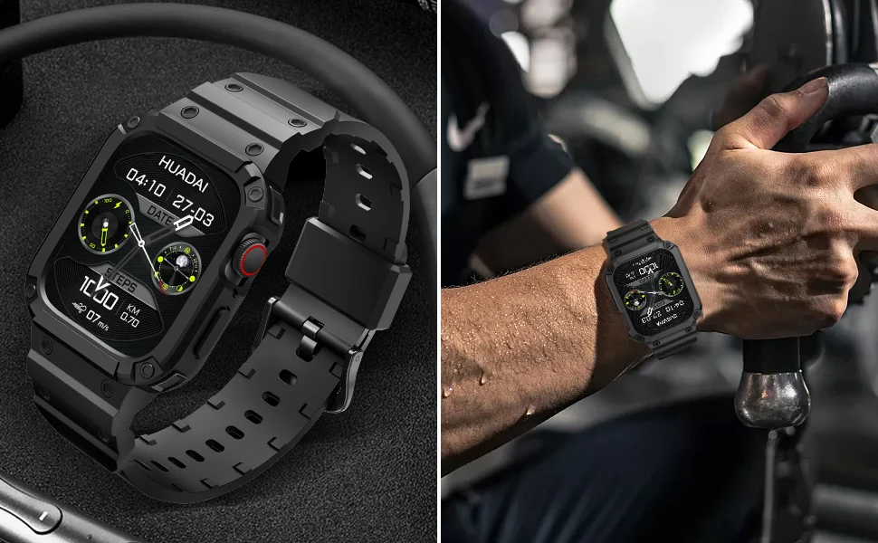 Hülle für kompatibel mit Apple Watch 45 mm 44 mm 42 mm iWatch Serie 987 SE 654321 Gurt, Sportarmband für Herren und Damen mit robustem Stoßfänger – Detail 2