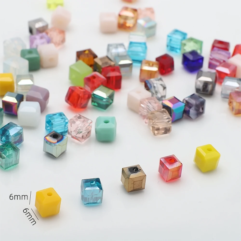 6mm 8mm Faceted Crystal Glass Bicone Square Crafts Loose Spacer Cube Beads for Bracelet Necklace Earrings DIY Jewelry Making