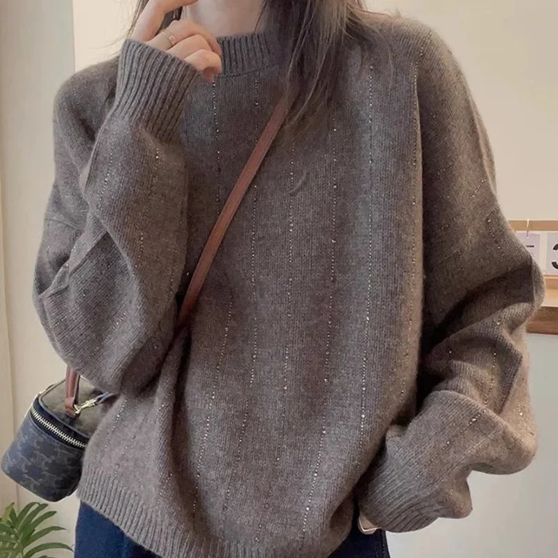 

Autumn/winter New Original Design Fashion Loose Solid Color Pullover Round Neck Sweater Casual Versatile High Quality Lady's Top